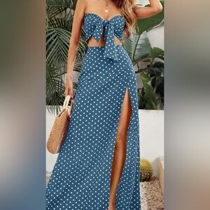 Blue Polka Dot Two-Piece Dress